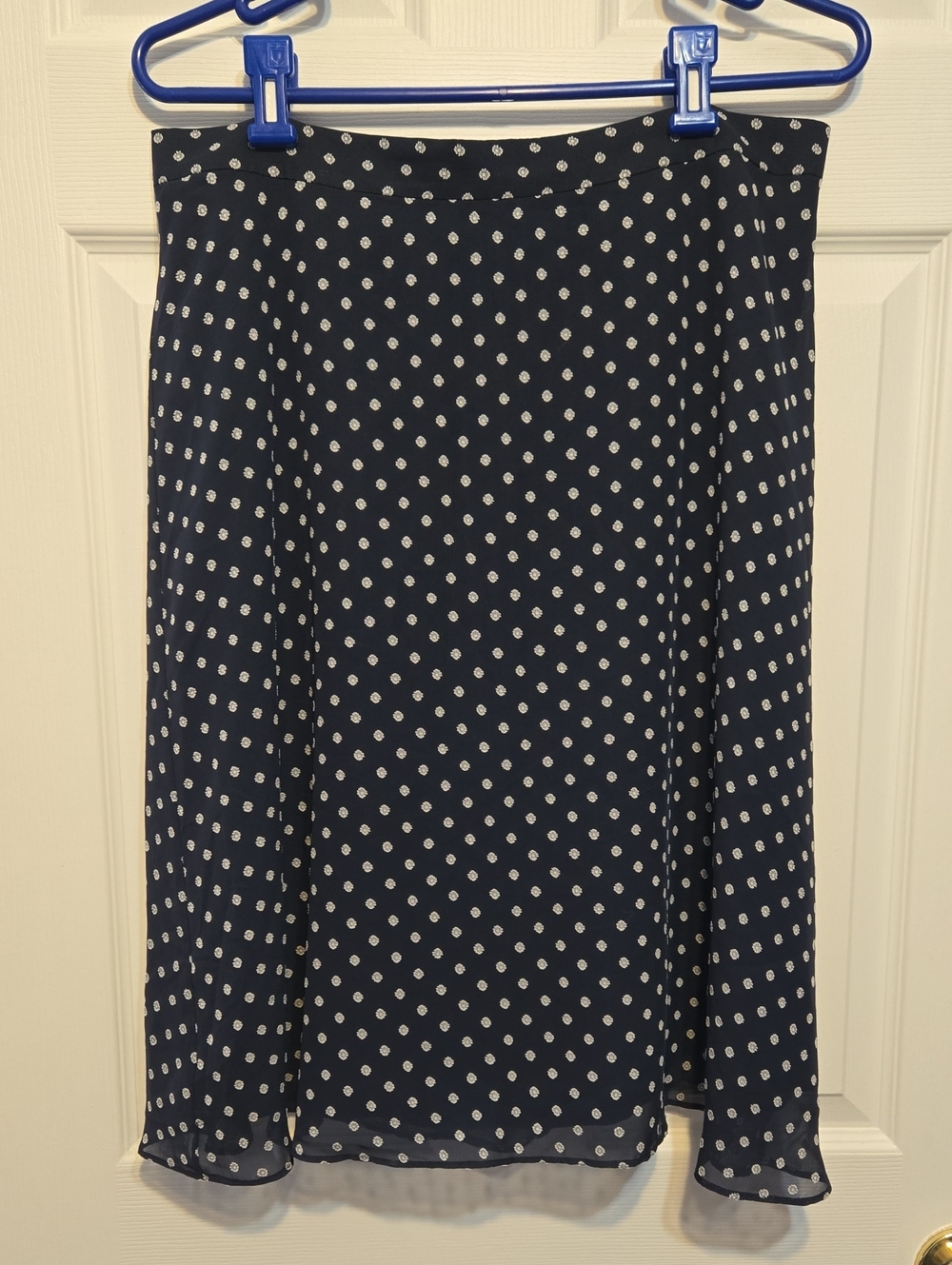 LOFT Navy Polka Dot Midi Skirt